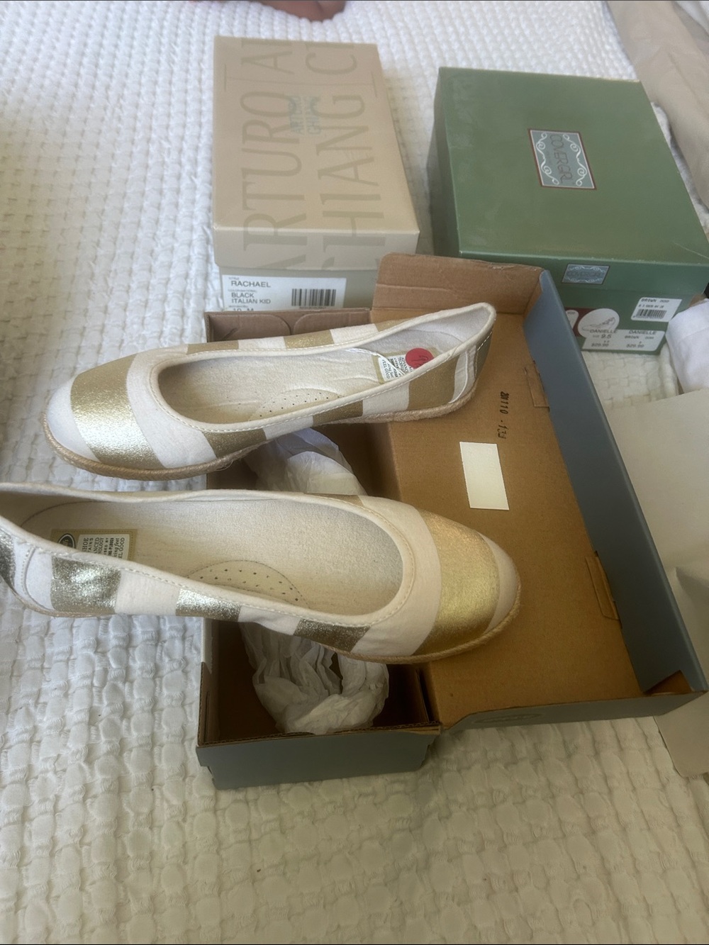 Dr. Scholl's Gold and Cream Striped Ballet Flats